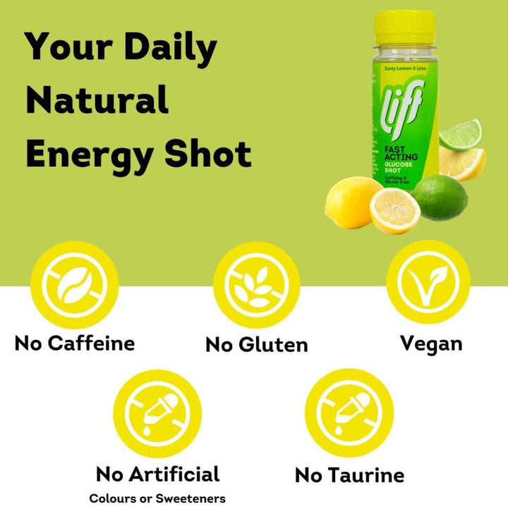 Fast-Acting Glucose Energy Juice Shots, Lemon & Lime, 12 Pack of 60 Ml Bottles