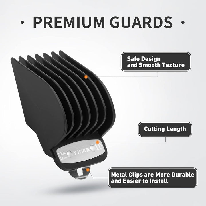 Clipper Guards Cutting Guides for Wahl Hair Clippers with Metal Clip of Model 1.25 in & 1.5 in & 1.75 in & 2 in & 2.25 in & 2.5 In, Fits Most Full Size Wahl Clippers (6PCS, Black)