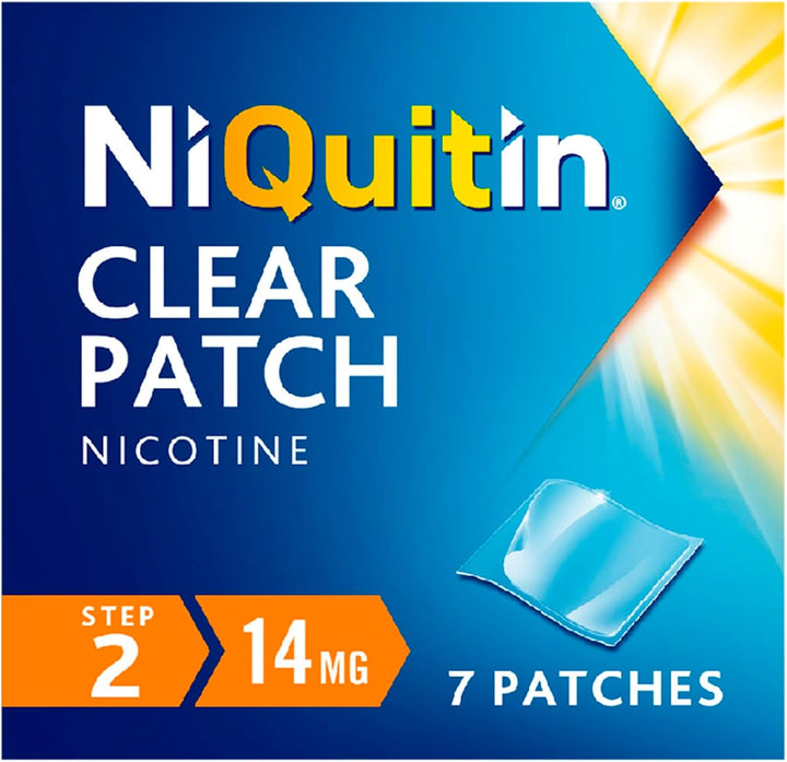 14 Mg Nicotine Patch - Step 2 - Stop Smoking Aid Therapy - 7 Clear Patches for 1 Weeks Treatment - 24H Craving Control - Invisible Nicotine Patches, White, 7 Count (Pack of 1)