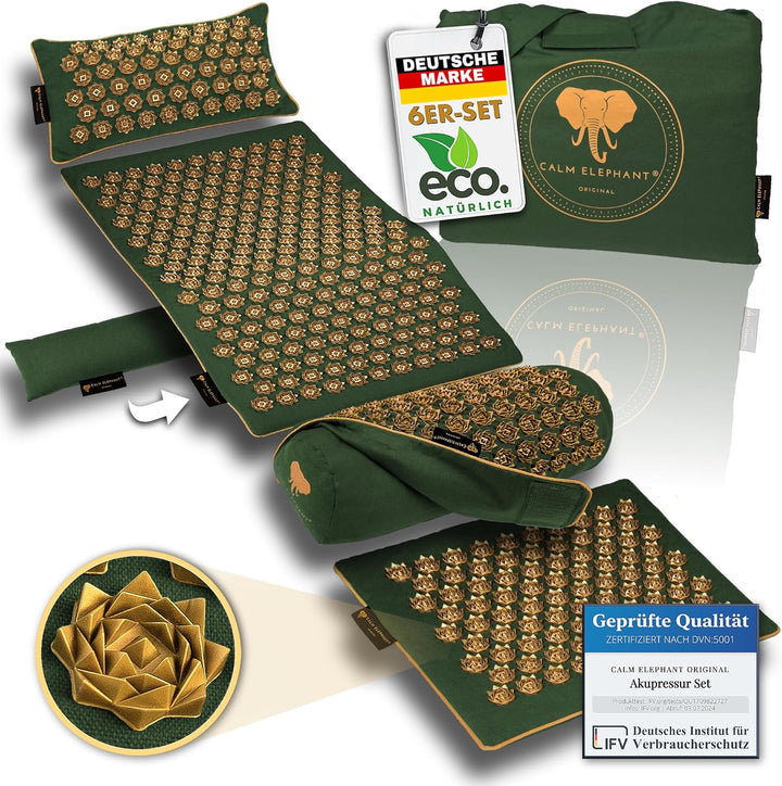 Genuine XXL Acupressure Mat 5-Piece Set with Ergonomic Pillow, Lumbar Pillow, Foot Mat, Bag – Relieves Back, Neck & Shoulders, Reduces Stress, Meditation - Beige