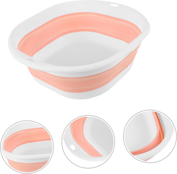 Collapsible Portable Washbasin for Face Washing with Hook Space-Saving Foldable Basin for Travel Home Outdoor Use and Multifunctional Small Wash Bowl in Pink and White