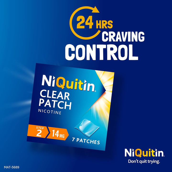 14 Mg Nicotine Patch - Step 2 - Stop Smoking Aid Therapy - 7 Clear Patches for 1 Weeks Treatment - 24H Craving Control - Invisible Nicotine Patches, White, 7 Count (Pack of 1)