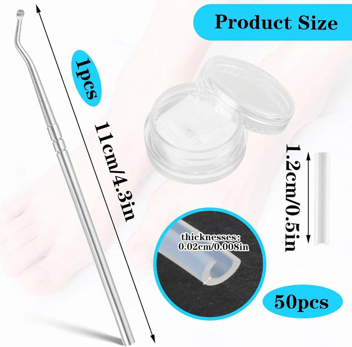 (50+1) Pcs Ingrown Toenail Tool Kit - Corrector with Lifter & Straightener Strips, Pain-Free Treatment for In-Grown Toe Nails, Easy Fixed Toenail Correction Tool.