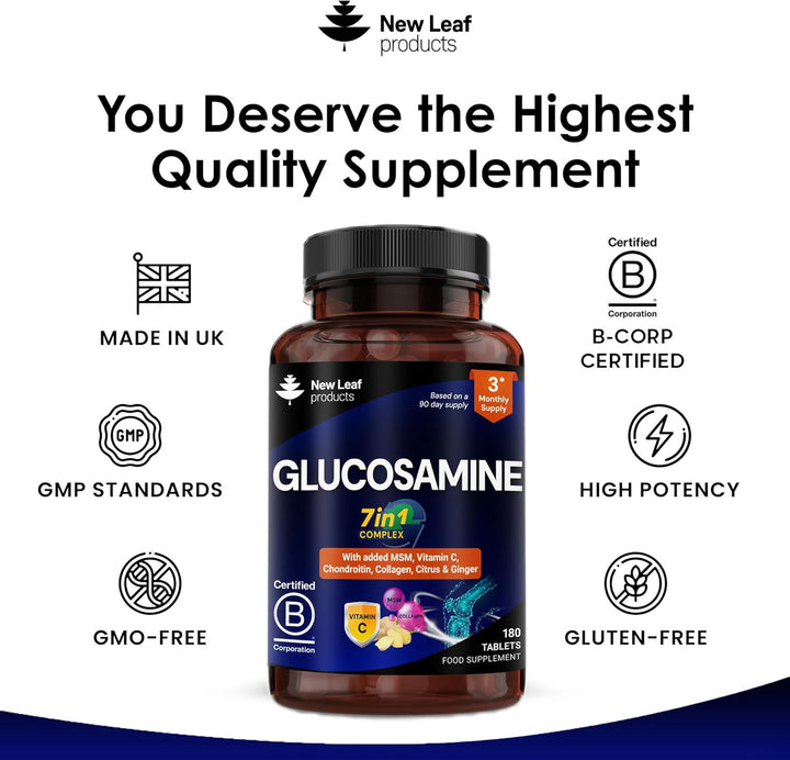 Glucosamine and Chondroitin High Strength 7-In-1 with Msm,Collagen,Vitamin C, Citrus & Ginger Joint Care Supplements for Men & Women - 180 Tablets