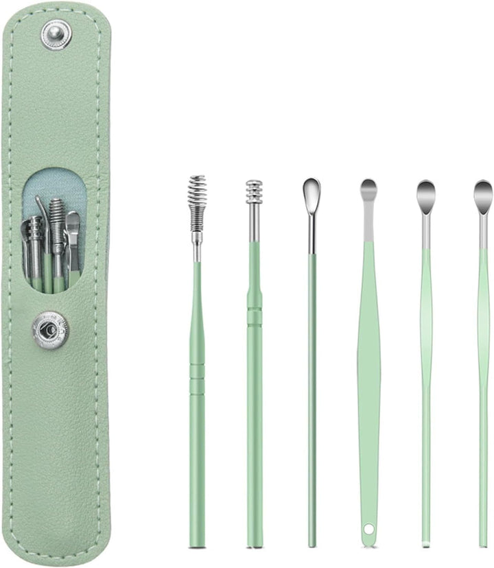 Ear Wax Remover,6 Pcs Premium Stainless Steel Ear Wax Removal Kit Ear Curette Ear Cleaner Tools for Children and Adult Earwax Removal Kit Cleaning Kit with Portable Bag (Blue)