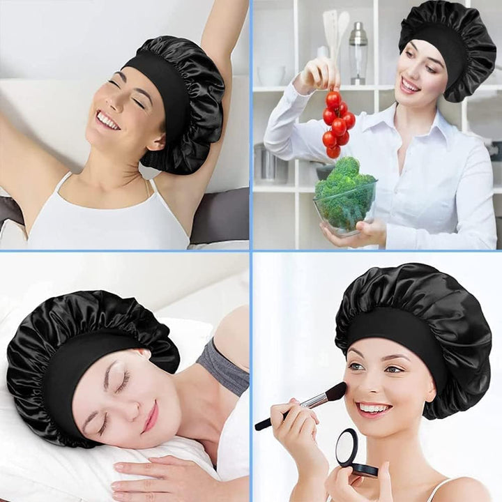 Silk Hair Wrap for Sleeping, Hair Bonnet, 1Pcs Night Sleep Cap for Women Girls, Hair Care Head Cover Elastic Hat for Black Curly Hair.