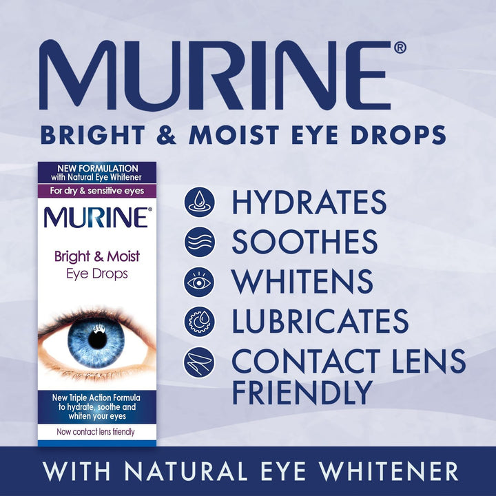 Bright & Moist Eye Drops to Whiten Eyes as Well as Hydrating and Soothing Dry and Sensitive Eyes, 15Ml