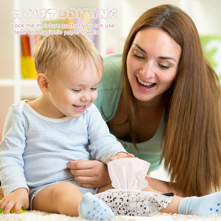 4 Pack Reusable Wipe Case, Extra Large 10" X 6" Refillable Wipe Dispenser Travel Container in Black and White