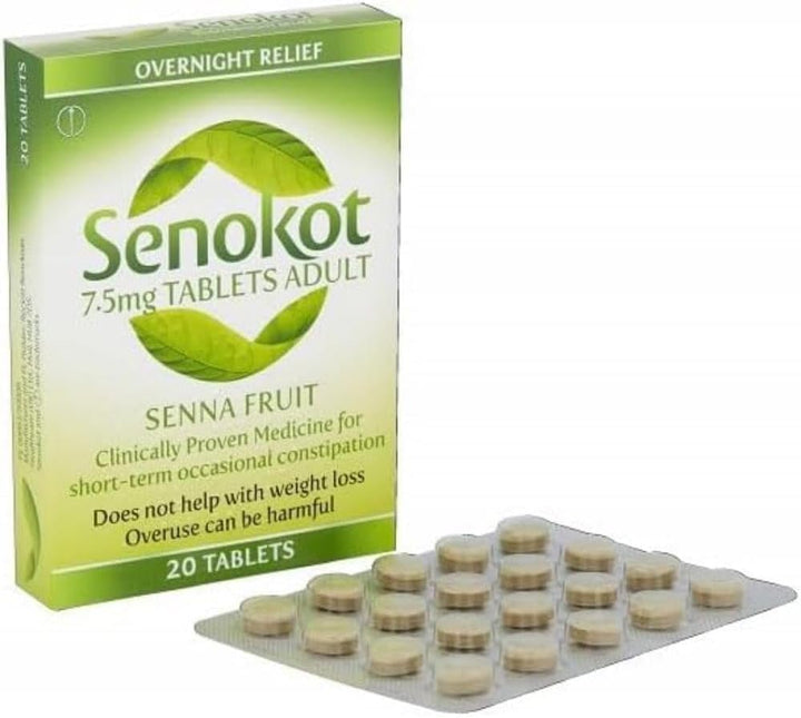 7.5Mg 20 Tablets - Natural Senna Fruit Laxative for Constipation Relief, Effective Overnight