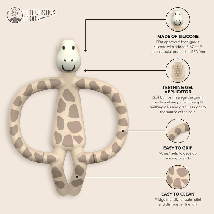 , Antimicrobial Silicone Teether & Gel Applicator, Easy to Grip, BPA Free, 3 Months Old+, 11 Cm, Gigi Giraffe, Pack of 1