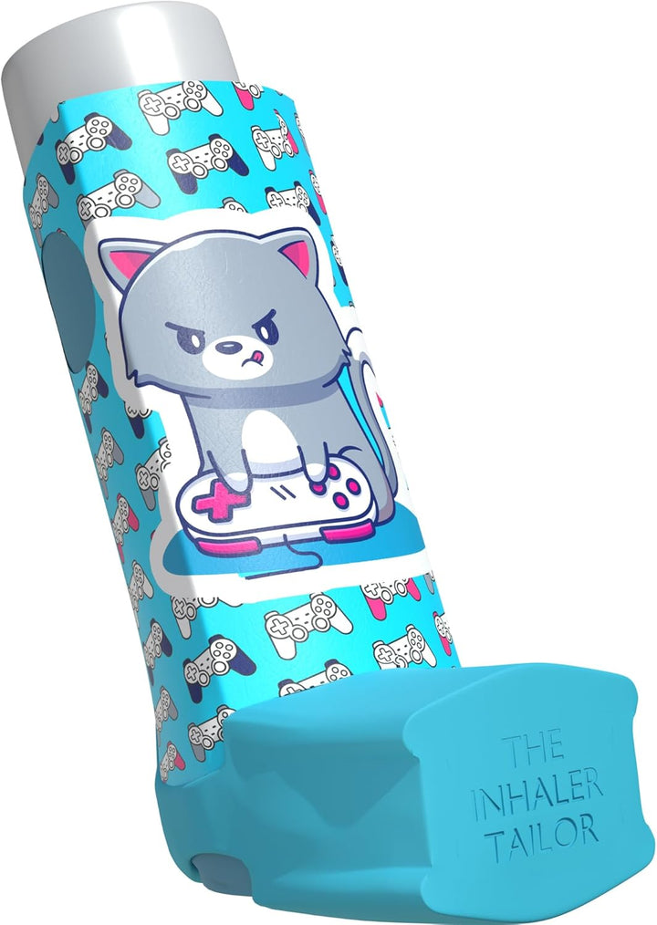 Sport Collection of Inhaler Cases – for Ventolin and Shorter Style Inhalers – Vegan Leather Case for Kids and Adults – Handmade in England (Neon Geometric, Shorter Style)