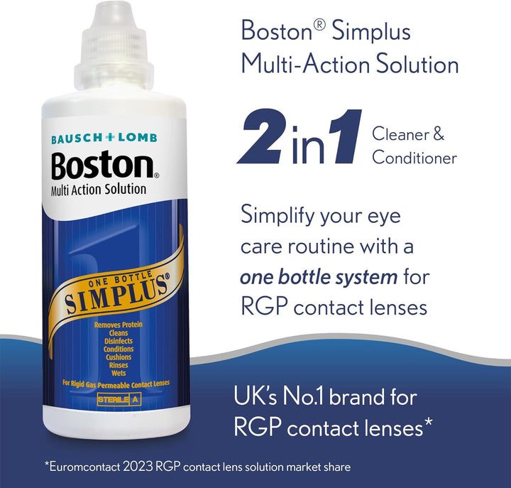 Simplus Travel Contact Lens Solution, 2X 60Ml Flight Pack Size, Multi-Action Solution for Rigid Gas Permeable Contact Lenses, Clean, Disinfect & Condition, 2X Lens Cases for Travel Convenience