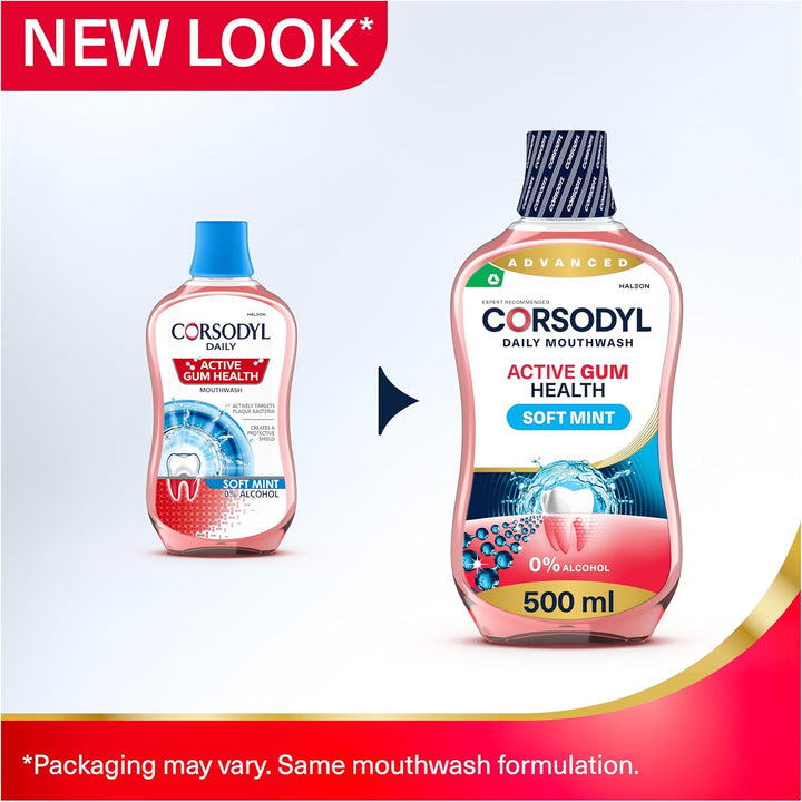 Mouthwash Daily Active Gum Health, Fluoride Mouthwash, Alcohol Free, Soft Mint, 500Ml
