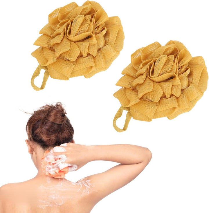 Shower Pouf, Shower Loofah Mesh Household Men Women Washing Cleaning Scrubber Ball 2Pcs Loofah Soft for Bathroom