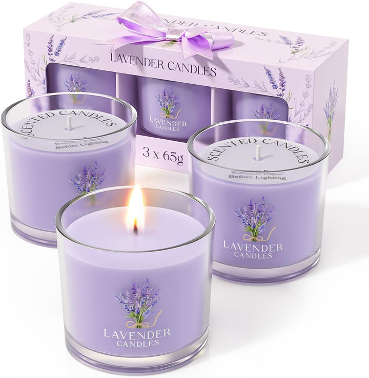 Candle Set, Scented Candle Gift Set for Her, 3 Scented Votive Candles, Birthday Gifts for Women/Men (Pink+Purple+White, 200G)