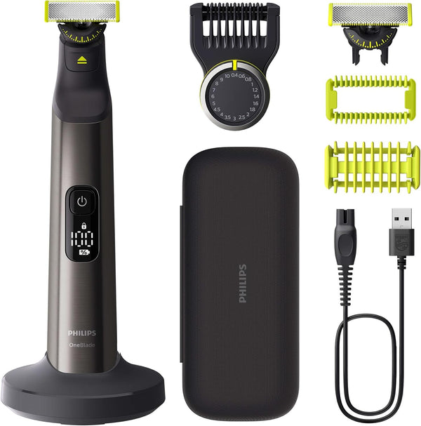Oneblade Pro 360 Authentic Face & Body Electric Beard Trimmer, Shaver and Bodygroomer, 2X 360 Blades, 1X 14-Length Comb, 1X Body Kit, 1X Charging Stand, 1X Travel Case, QP6652/30