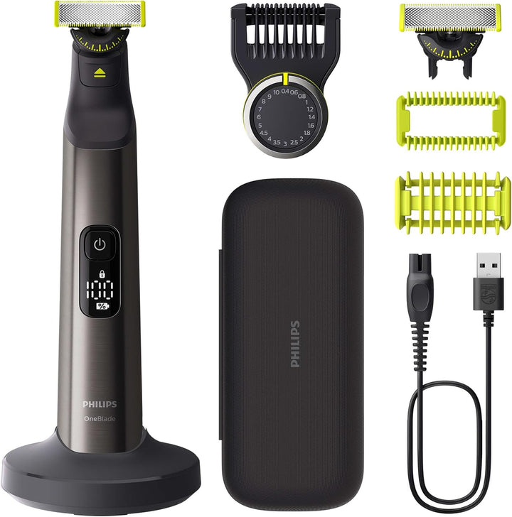 Oneblade Pro 360 Authentic Face & Body Electric Beard Trimmer, Shaver and Bodygroomer, 2X 360 Blades, 1X 14-Length Comb, 1X Body Kit, 1X Charging Stand, 1X Travel Case, QP6652/30