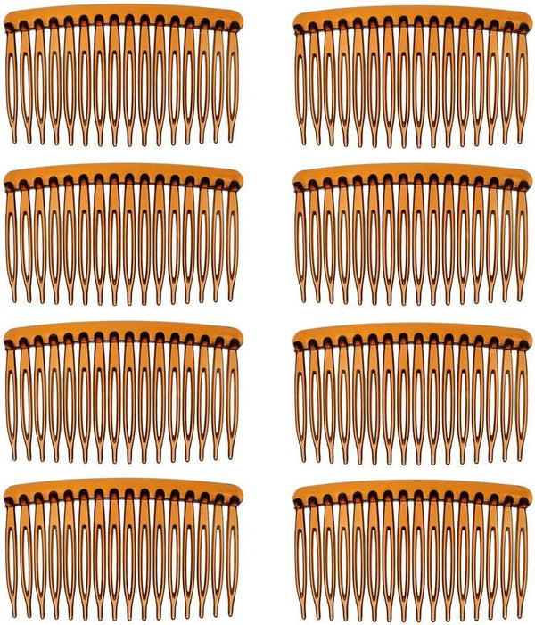 8-Piece Hair Comb Set - Slides, Plain & Clear Combs (Tortoise, Coffee)