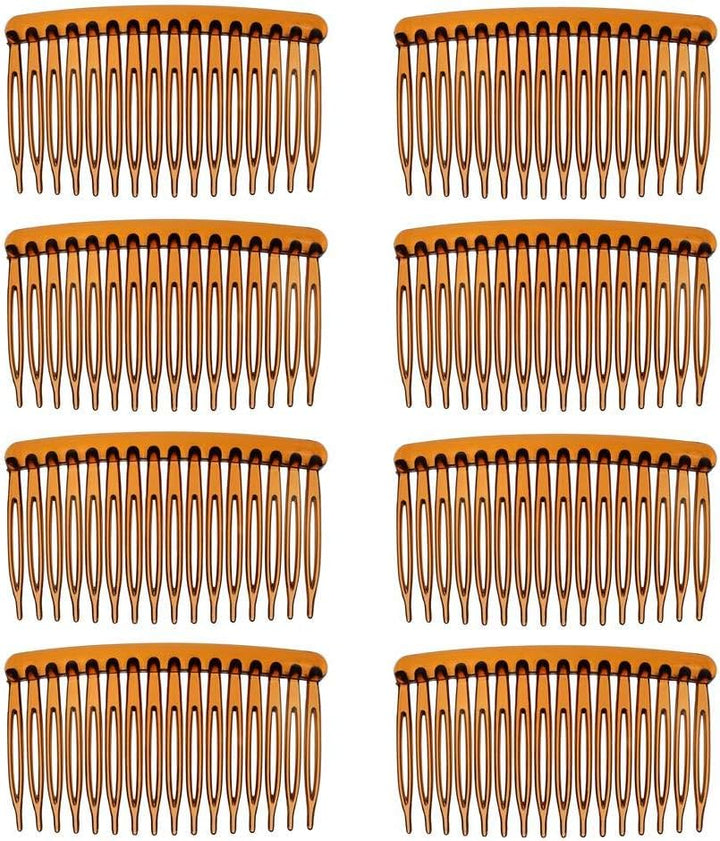 8-Piece Hair Comb Set - Slides, Plain & Clear Combs (Tortoise, Coffee)