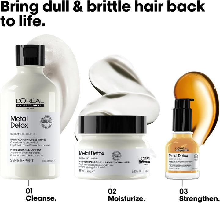 L’Oréal Professionnel Metal Detox Hair Mask 250Ml, Prevent Breakage & Colour Fade from Hard Water, Moisturising Conditioner Treatment for Smooth, Shiny Hair, Prevent Damaged Hair