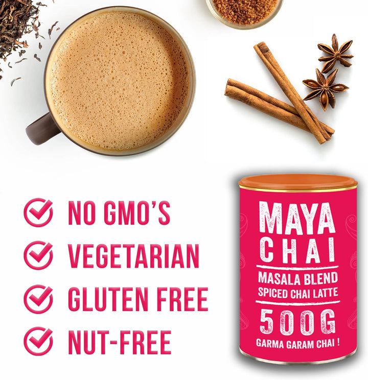 , Spiced Chai Latte Powder 500G (Pack of 1) - Just Add Water or Milk (25 Servings)