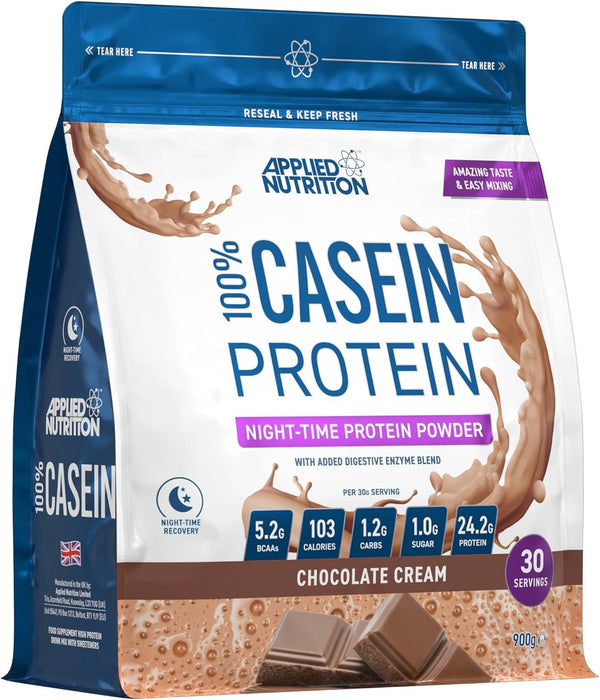 Casein Protein Powder - Micellar Casein Supplement, Slow Release Protein (900G - 30 Servings) (Chocolate Cream) Casein protein, Slow-digesting protein, Protein supplement, Protein powder, Muscle recovery protein, Fitness protein, High protein, Natural pro
