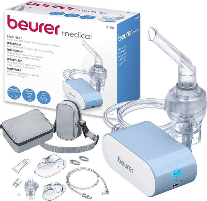 IH60UK Portable Nebuliser - Relief from Colds, Asthma, and Respiratory Problems - Quiet Inhaler Using Compressed-Air Technology - Suitable for Adults and Children - with Practical Storage Bag