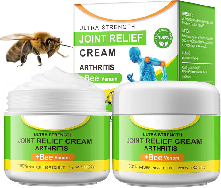 Bee Venom Cream for Arthritis Bee Venom Cream for Bone Pain Relief and Muscle Recovery Natural Bee Venom Gel, Pain and Bone Healing Cream 30G-2Pack (60G)