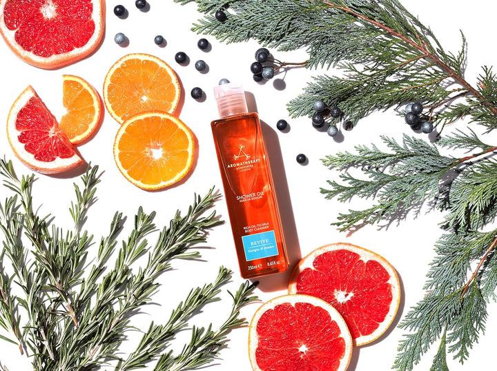 Revive Shower Oil 250 Ml, Energise & Awaken with Our Reviving, Therapeutic Essential Oil Blend of Grapefruit, Rosemary & Juniper Berry. Luxurious Oil-To-Milk Formula