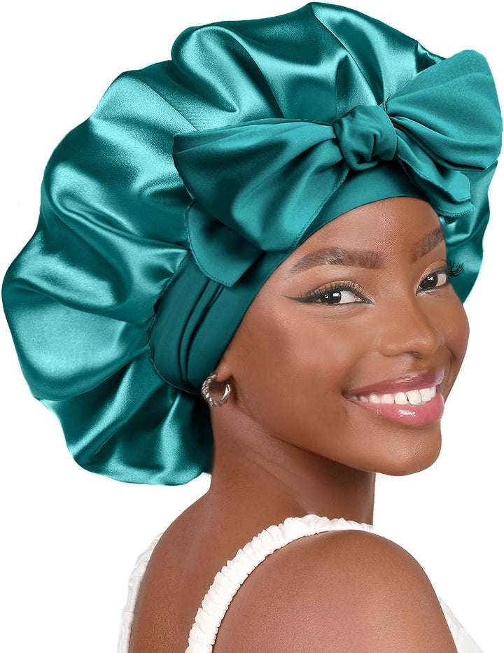 Silk Bonnet for Sleeping Women Satin Bonnet Double Layer Satin Lined Hair Bonnet with Tie Band Curly Hair