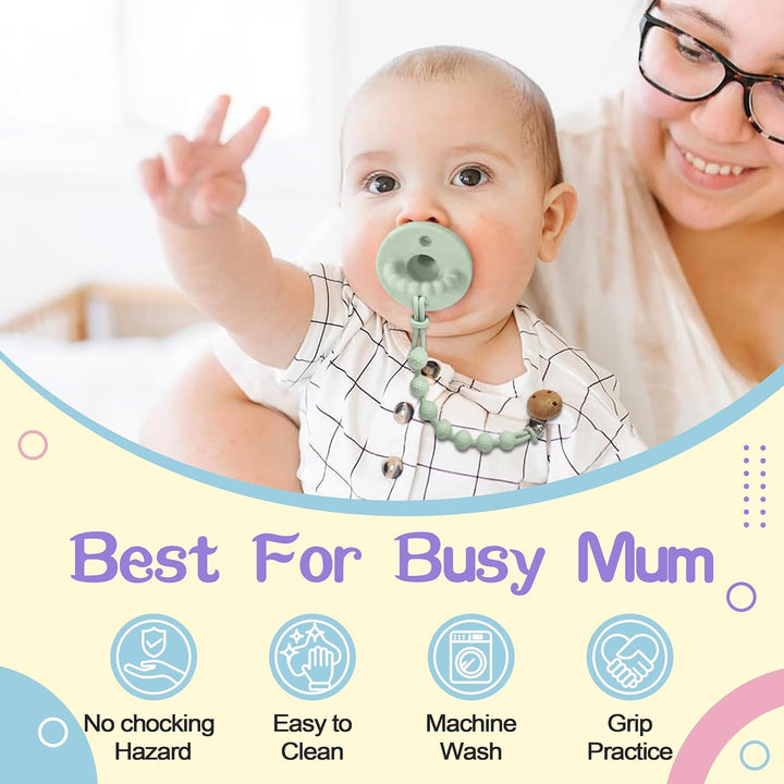 Dummy Clip, 2 PCS Premium Silicone Smoother Chains, Dummy Clip for Boys Girls, BPA Free One-Piece Design Pacifier Clips, Easy for Parents (Cream Whtite+Purple) (Apricot+Sage)
