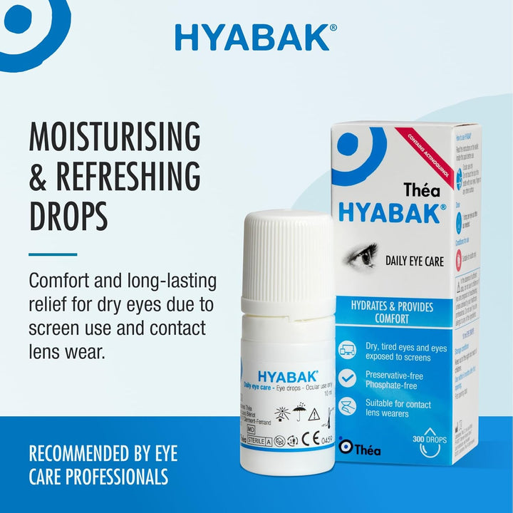 Hyabak Eye Drops - to Provide Comfort and Relief for Dry Eye | for Dry Eyes, Caused by Environmental Factors I Suitable for Contact Lens Wearers and Screen Users | Preservative-Free |10 Ml