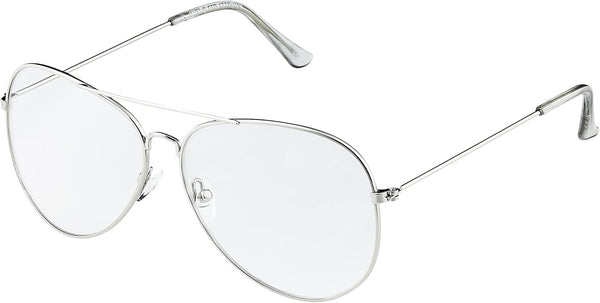 Ultra Adults Silver Frame Pilot Style Costume Glasses Retro Design Glasses Transparent Clear Lens Metal Eyewear Non Prescription Classic Fake Fashion Glasses for Men Women Eyeglass Decorative Eyewear