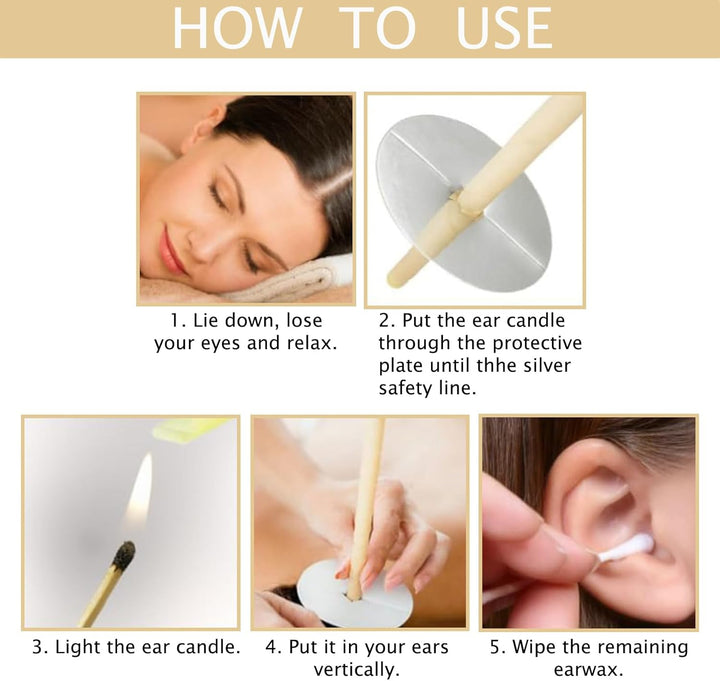 10 PCS Ear Candles, Ear Candle Set with Natural Organic Beeswax (Drip Protection Tray 5 PCS+10 Cotton Swab), Ear Candle Kit,Ear Wax Candles for Blocked Ears Ear Cleaning Candles Earwax Remover Tool