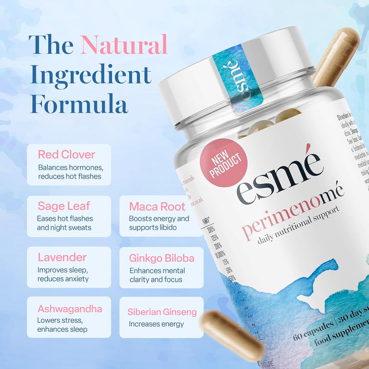 Menopause Supplements Perimenopause Supplements 1 Month Supply - Daily Support for the Early Stage of Menopause – 60 Capsules - Includes Ashwagandha, Vitamins and Red Clover
