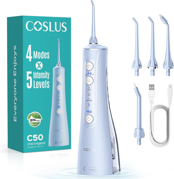 Water Flosser for Teeth Cordless: 4 Modes & 20 Levels - Portable Irrigador Dental for Health - Conscious Sensitive Users Gums - Travel Home Use with 4 Jet Tips