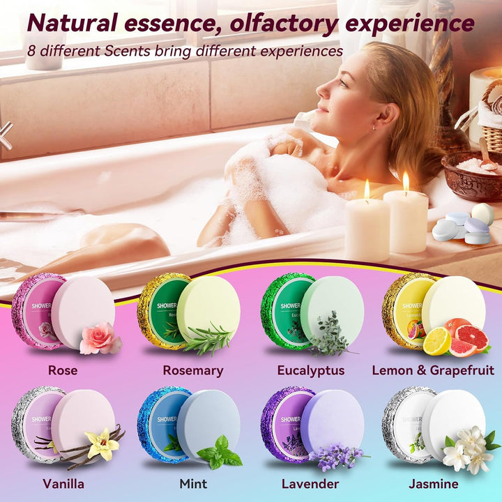 Shower Steamers Aromatherapy for Women and Men,8 Pack Pure Essential Oil Shower Bombs for Home Spa,Lingering Intense Aroma, Soothing Stress Relief,Body&Soul Relaxing Bath Bombs
