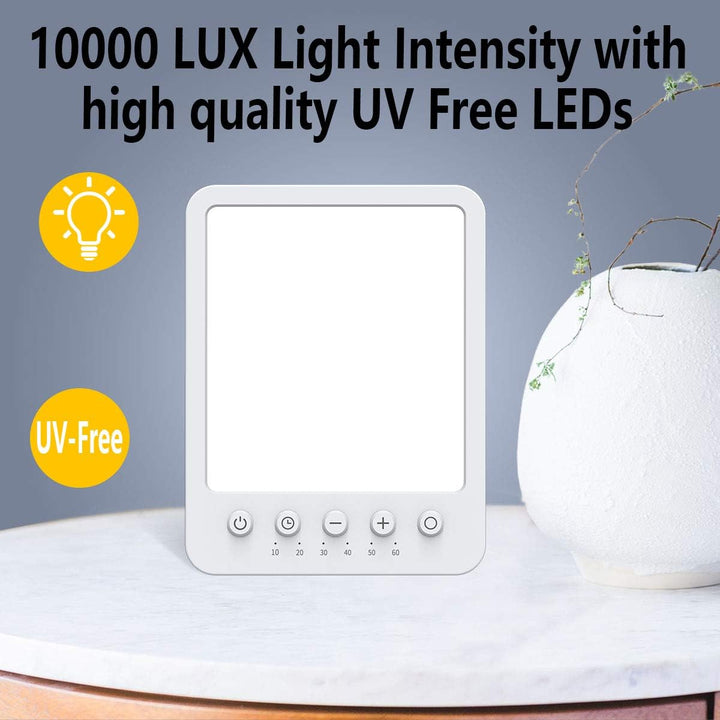 Therapy Lights Lamp Sun 10000 Lux for Depression LED UV Free Spectrum Sad Therapy Lights Box with 6 Timer 10 Brightness Levels Memory Function