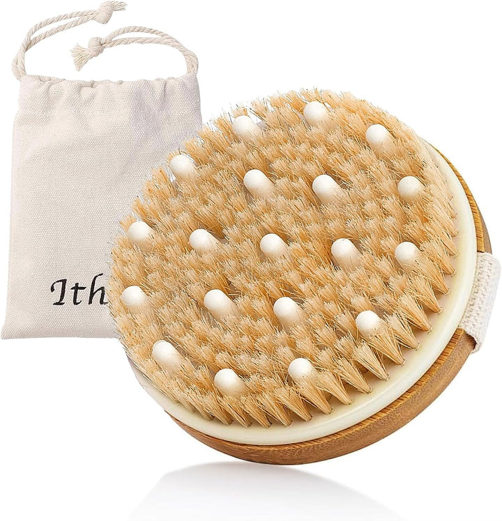 Dry Brushing Body Brush Exfoliating Brush Natural Bristle Bath Brush for Remove Dead Skin Toxins Cellulite,Treatment,Improves Lymphatic Functions,Exfoliates,Stimulates Blood Circulation
