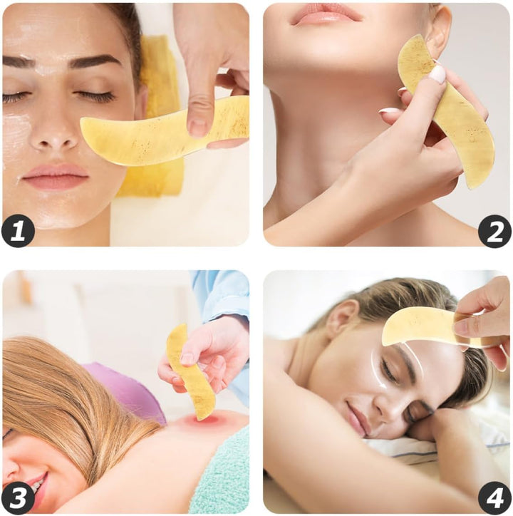 3Pcs Yak Horn Guasha Board Set S-Shaped Thin Scraping Massage Tools for Body Face Neck, Natural Cattle Horn Material Household and Salon Use