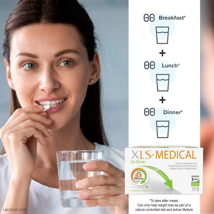 Xls-Medical Fat Binder 180 Tablets - Reduce Calorie Intake from Dietary Fats - up to 3X More Weight Loss - with Litramine as Active Ingredient - 30-Day Treatment