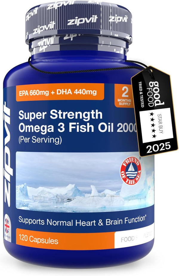 Omega 3 Fish Oil 2000Mg, EPA 660Mg DHA 440Mg per Daily Serving. 120 Capsules (2 Months Supply). Supports Heart, Brain Function and Eye Health. 2 Capsules per Serving