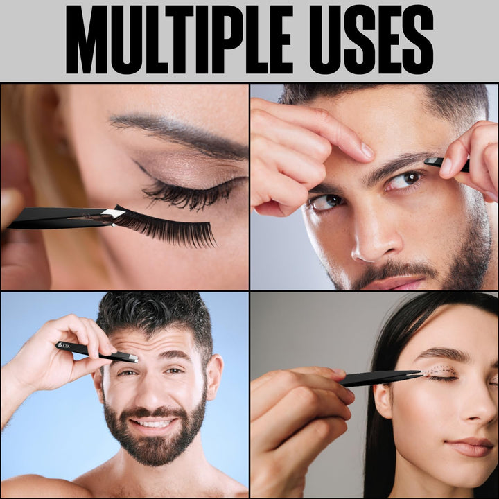 Tweezers for Facial Hair Women & Men for Precise Grooming of Eyebrows - Professional Stainless Steel Black Color Coated Eyebrow Tweezers for Ingrown Hair on Nose Ear (Black)