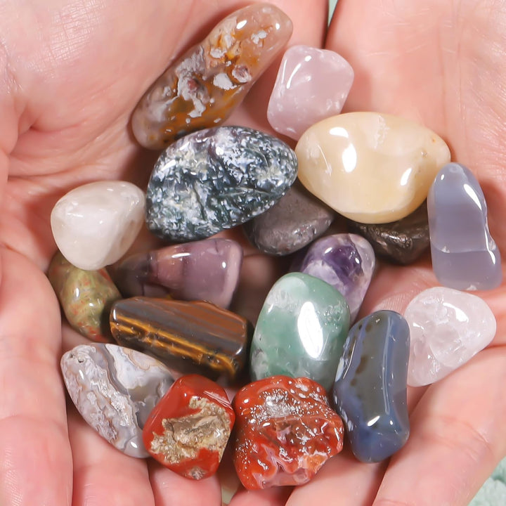 18Pcs Healing Crystals Gemstones Set, Natural Polished Gem Stones, Lucky Pocket Stone for Yoga Balancing, Meditation, Reiki, Anxiety Stress Relief (B-18)