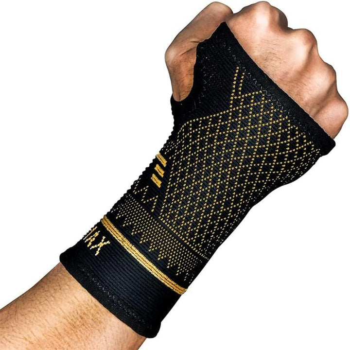 Wrist Support Sleeve 1 Pair, High Copper Infused Compression Brace with Thumb Loop, Left/Right Palm Hand for Carpal Tunnel, Arthritis, Tendonitis, Pain Relief, Sport Black, M