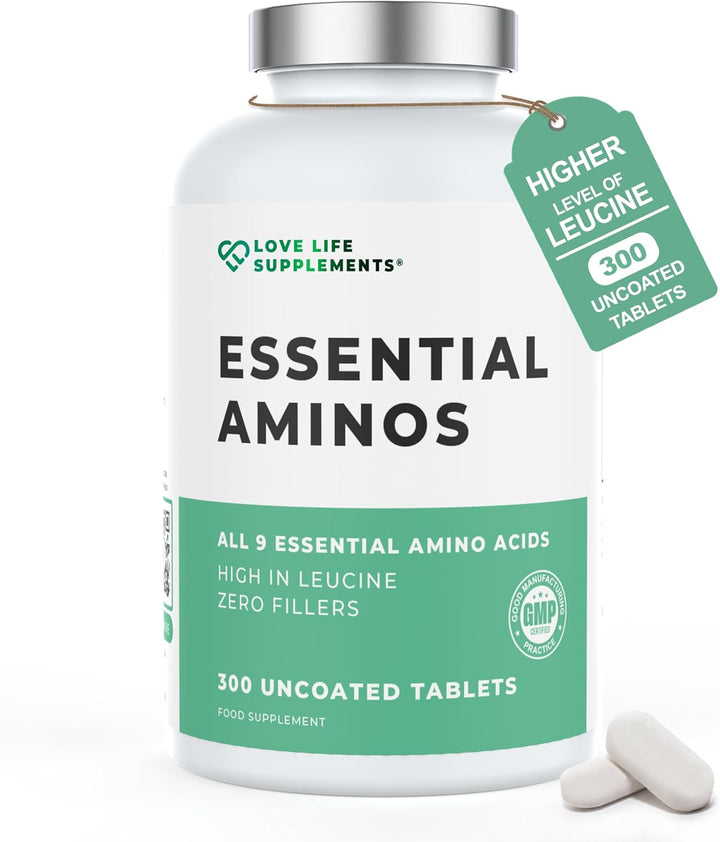 Essential Amino Acids - All 9 EAA Amino Acids with All 3 Bcaa'S plus 6 More Eaas to Build and Repair Muscle | 300 Tablets / 60 Servings | 5-10G per Serving | High in Leucine and Vegan Friendly