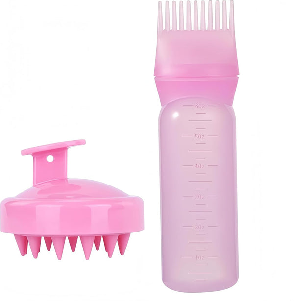 Hair Oil Applicator Bottle,2 Pack Root Comb Applicator Bottle and Scalp Massager Shampoo Brush Hair Coloring Dye for Home Salon Comb Applicators 120Ml (Pink)