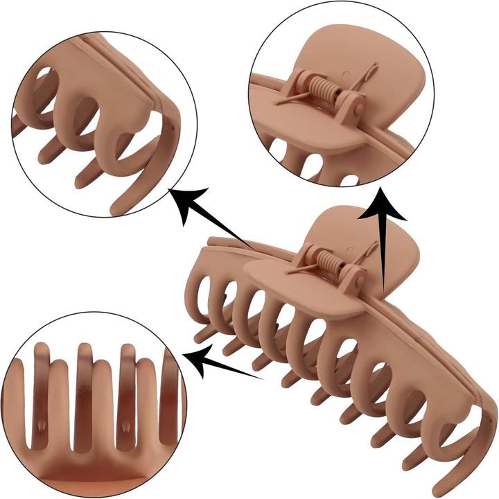 4 Pcs Hair Claw Clips Hair Clips for Women and Girls Thick Hair - Natural Colors Lightweight Non-Slip with Comb Teeth Strong Hold Large Size 4.3 Inch