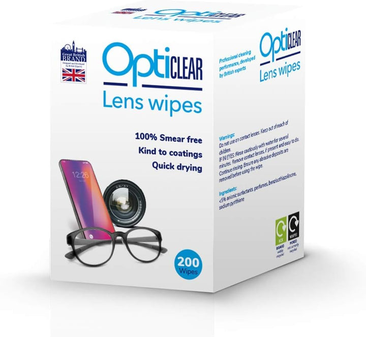Lens Wipes - Cleaning Wipes for Eyeglasses, Smartphones, Tablets, Laptops, TV, Cameras, Screens & Optical Devices - Smear-Free, Quick Drying, Anti-Fog, Safe for Coatings - 200 Count