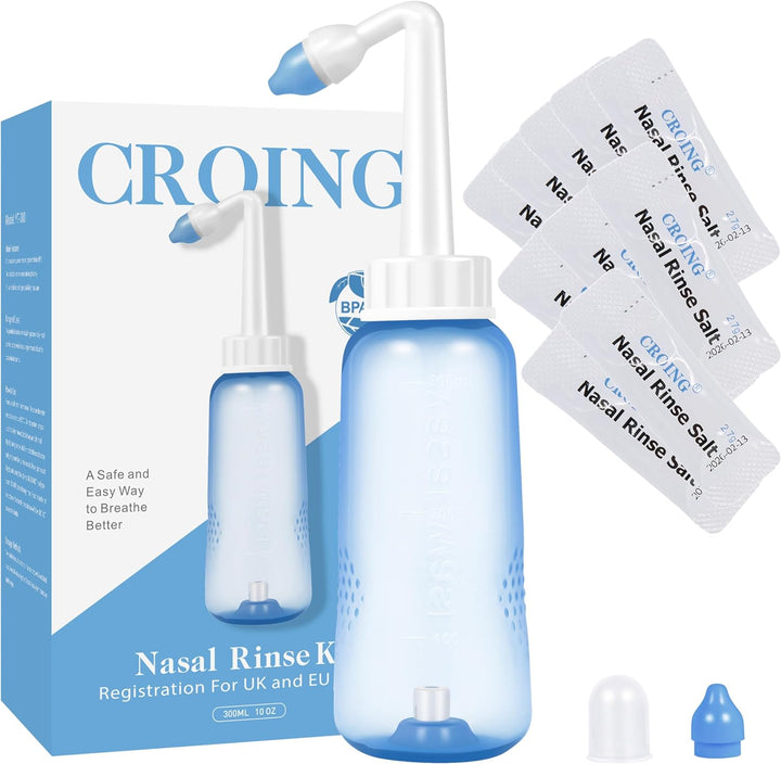 120 X Sinus Rinse Mix + 1X Nasal Wash Bottle (300Ml), Nasal Rinse Sachets Kit, Neti Pot Salt, Nasal Irrigation, Nasal Douche,Sinus Relief, Neti-Pot